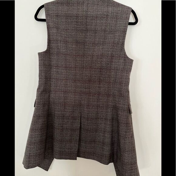 Ann Taylor brown/light squares long vest, one button fastener, side pockets, S - Picture 8 of 11